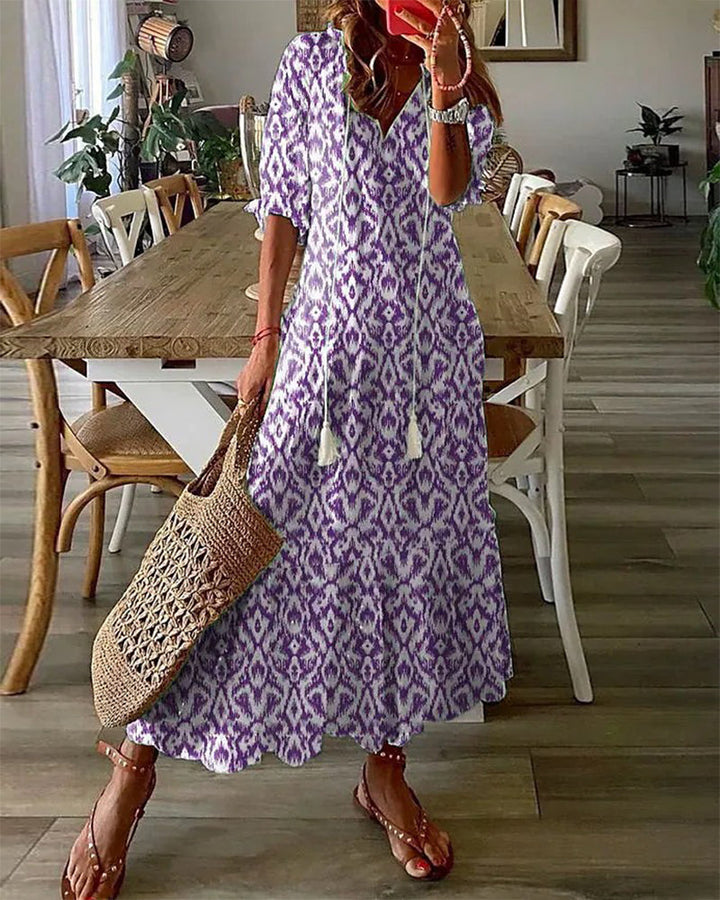 BARILA – ROBE LONGUE À IMPRIMÉ GÉOMÉTRIQUE ET COL EN V