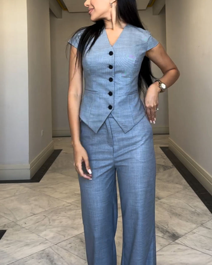 Roksana | Top à décolleté en V et pantalon assorti