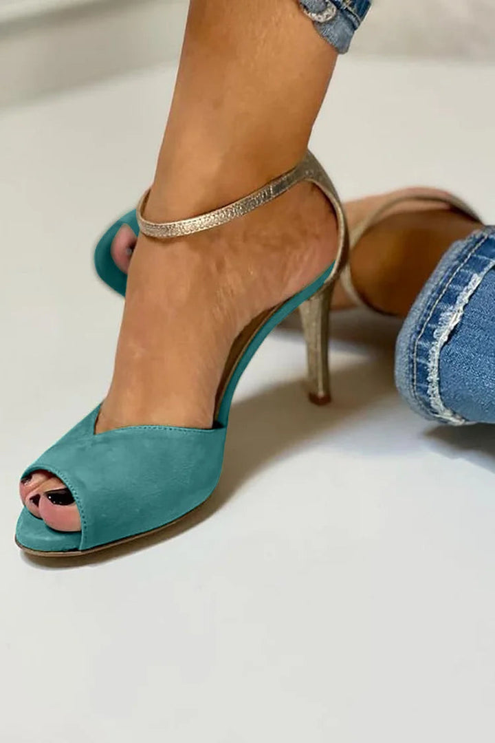LIV | ESCARPINS PEEP-TOE À TALON HAUT, SANGLE ET FERMETURE
