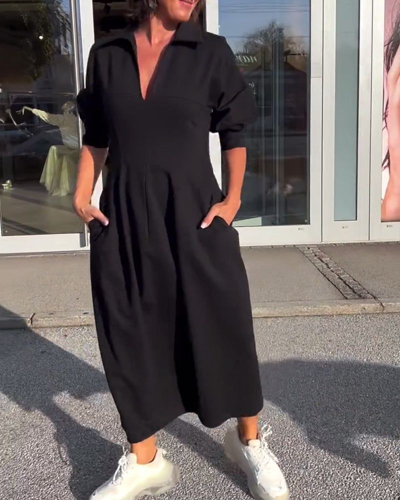 Élyane | Robe Midi Minimaliste au Style Structuré et Moderne