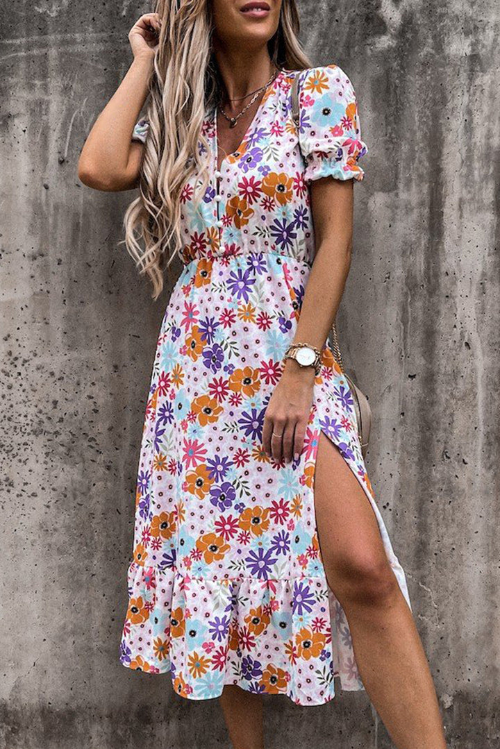 Georgia - Robe longue à fleurs et col en V