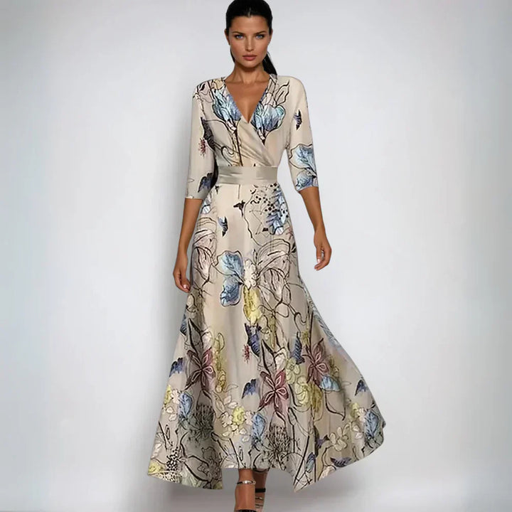 Allegra | Robe Longue Portefeuille avec Fleurs