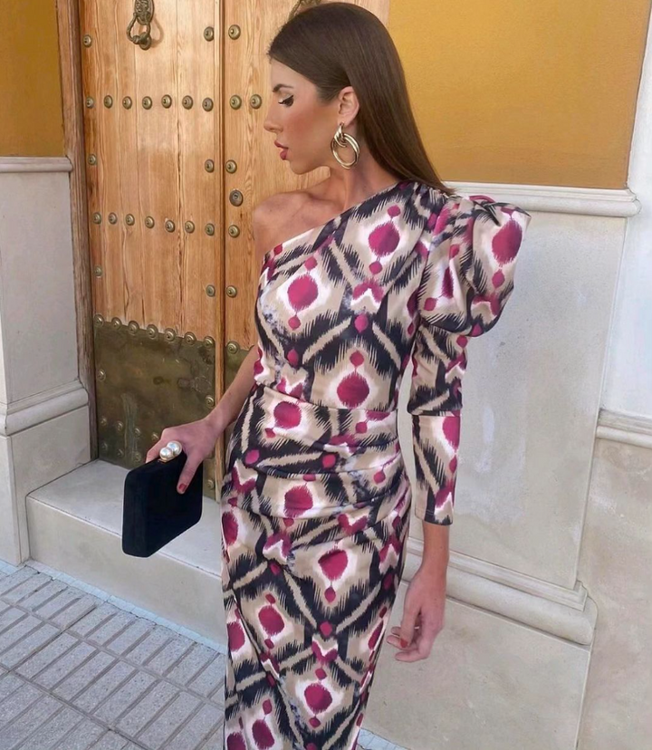 Yllana - Robe Midi à Épaule Unique Lila