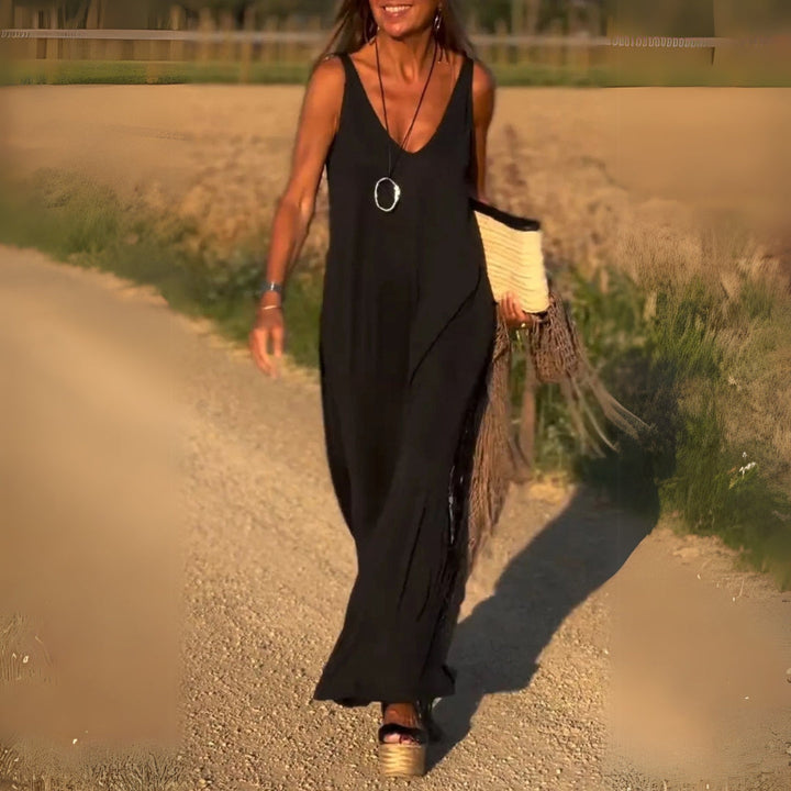 Élyse | Robe Maxi Sans Manches à Col V Élégant
