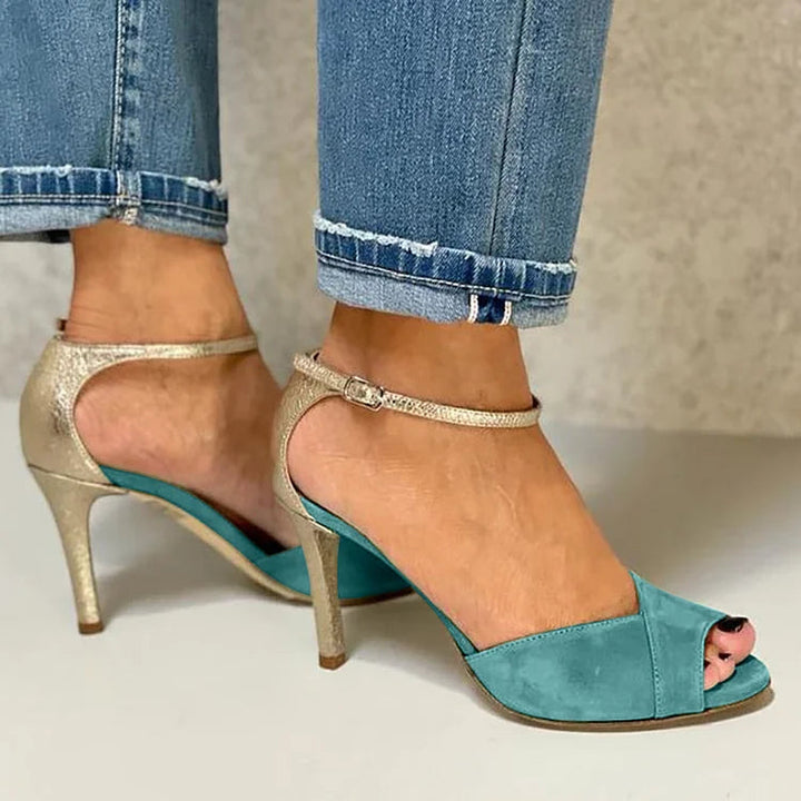 LIV | ESCARPINS PEEP-TOE À TALON HAUT, SANGLE ET FERMETURE