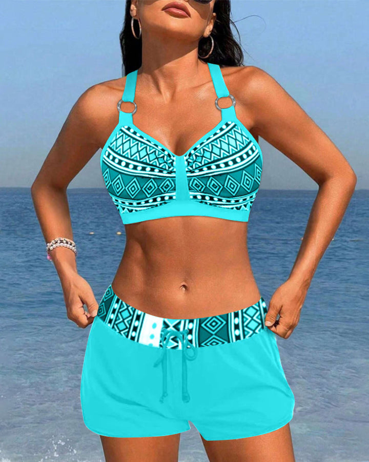 Bikinis taille haute à imprimé géométrique