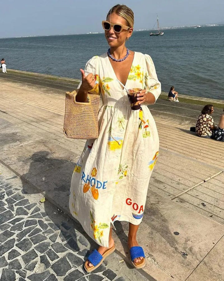 SOLÈNE | Robe en Lin Imprimée