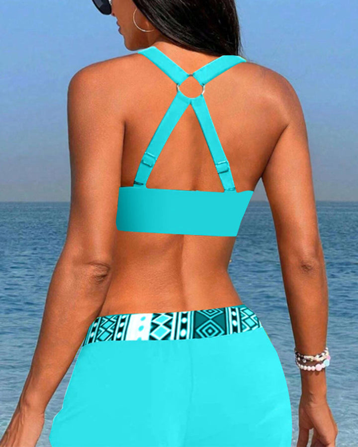 Bikinis taille haute à imprimé géométrique