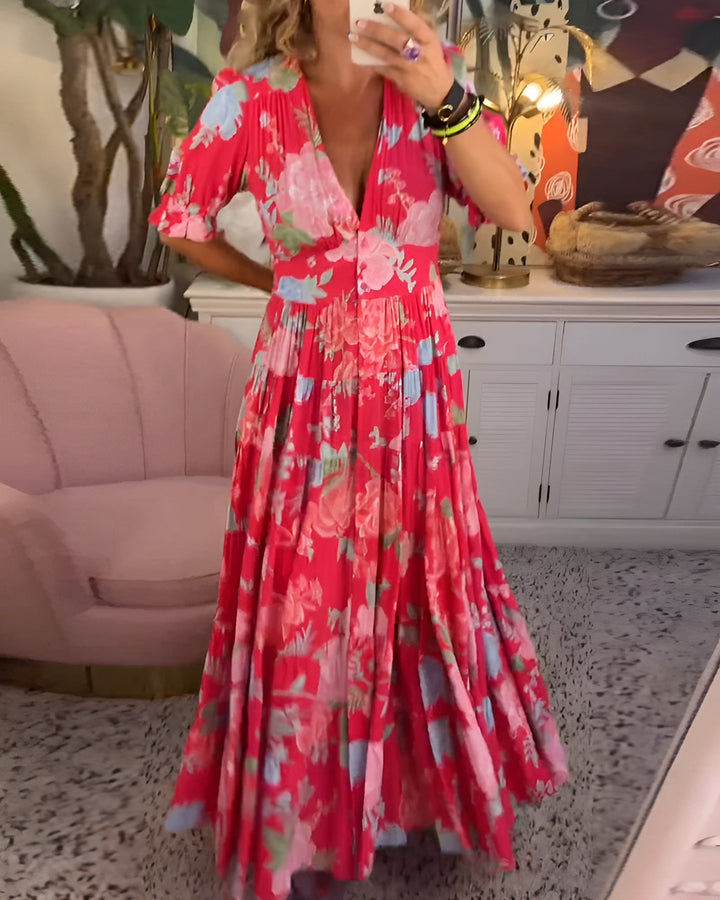Carine | Robe à poche col V imprimé fleuri