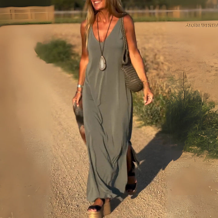 Élyse | Robe Maxi Sans Manches à Col V Élégant