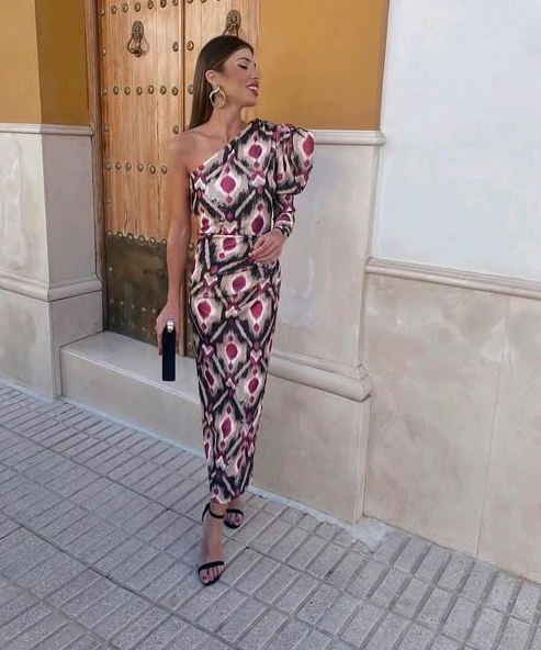 Yllana - Robe Midi à Épaule Unique Lila