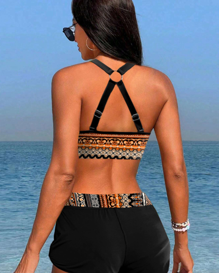 Bikinis taille haute à imprimé géométrique