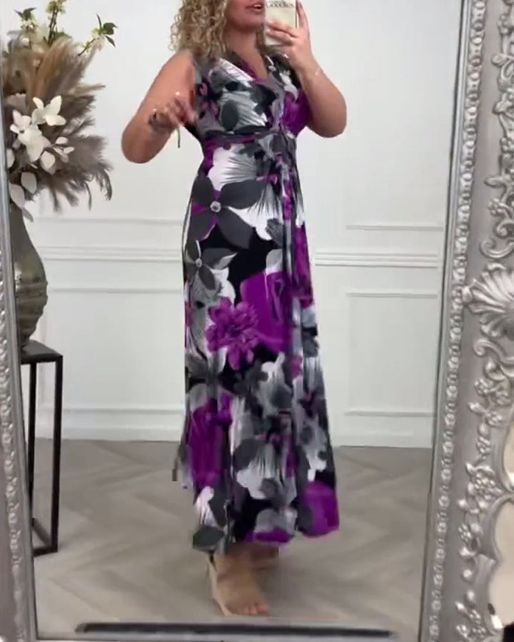 Svea | Robe plissée sans manches avec imprimé floral