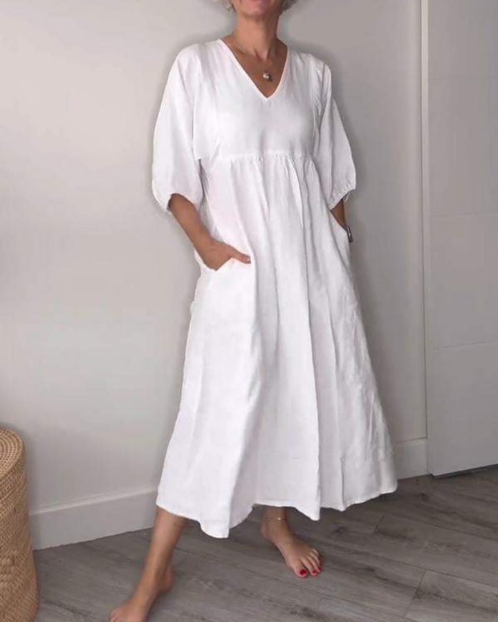 ELAENE - ROBE MAXI À COL EN V, ÉLÉGANCE DÉCONTRACTÉE