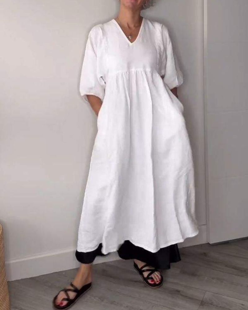 ELAENE - ROBE MAXI À COL EN V, ÉLÉGANCE DÉCONTRACTÉE
