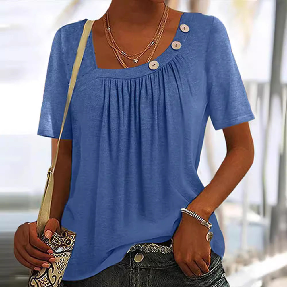 Céline | T-shirt Élégant à Col Rond avec Boutons Discrets