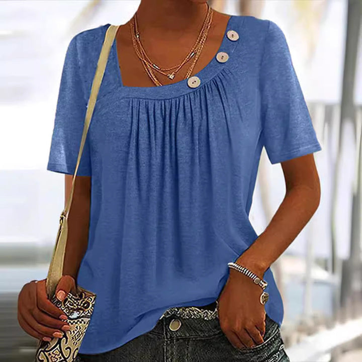 Céline | T-shirt Élégant à Col Rond avec Boutons Discrets