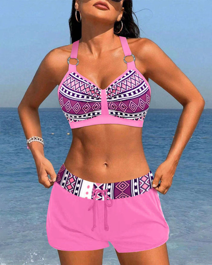 Bikinis taille haute à imprimé géométrique