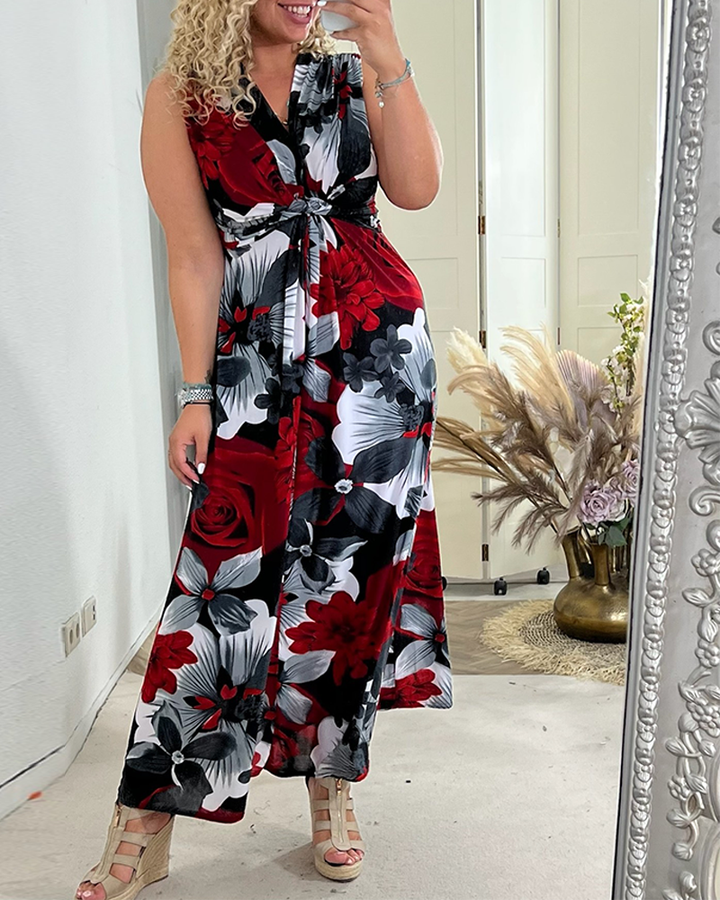 Svea | Robe plissée sans manches avec imprimé floral