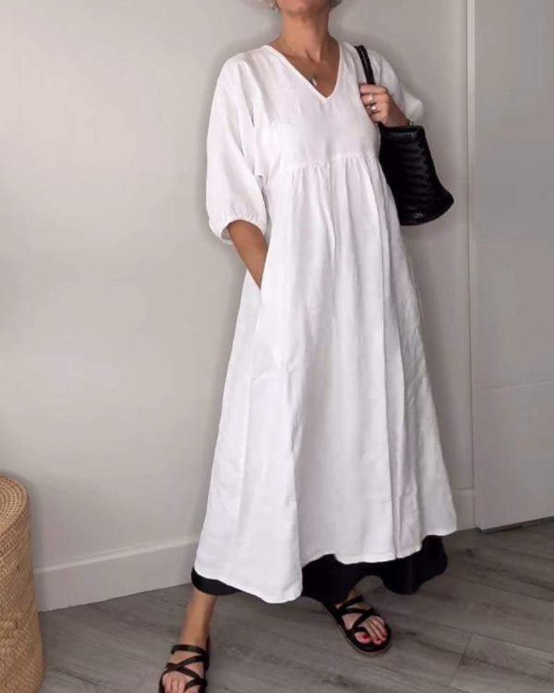 ELAENE - ROBE MAXI À COL EN V, ÉLÉGANCE DÉCONTRACTÉE