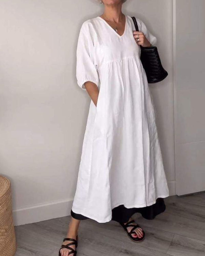 ELAENE - ROBE MAXI À COL EN V, ÉLÉGANCE DÉCONTRACTÉE