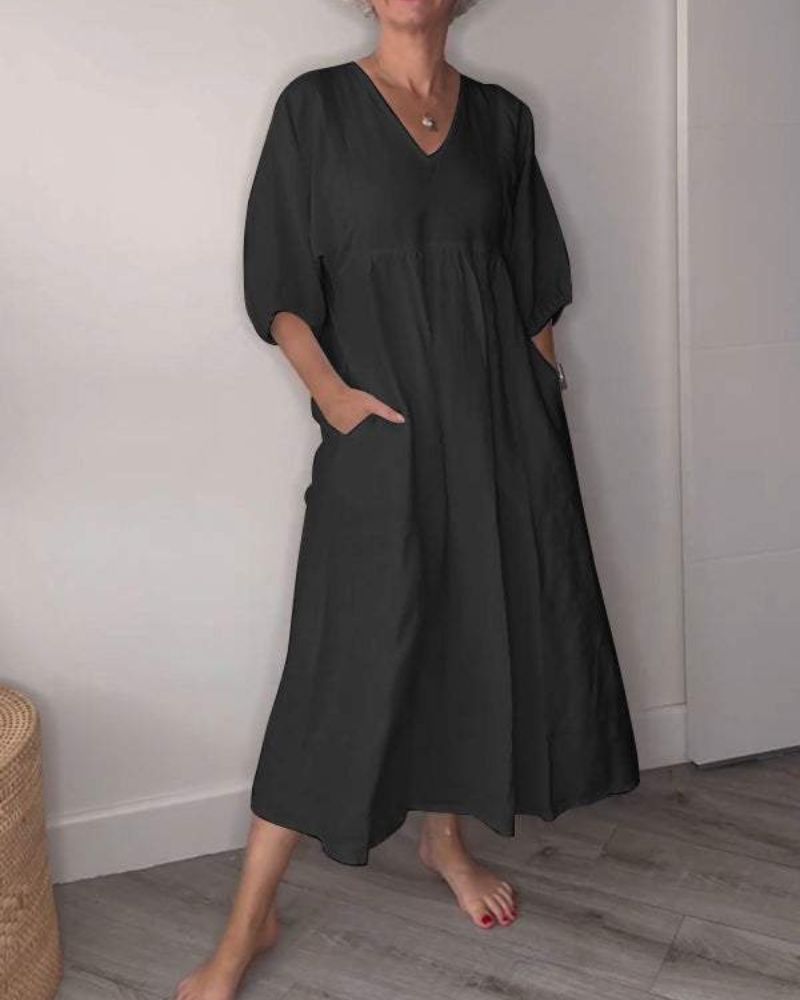 ELAENE - ROBE MAXI À COL EN V, ÉLÉGANCE DÉCONTRACTÉE