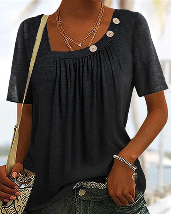 Céline | T-shirt Élégant à Col Rond avec Boutons Discrets