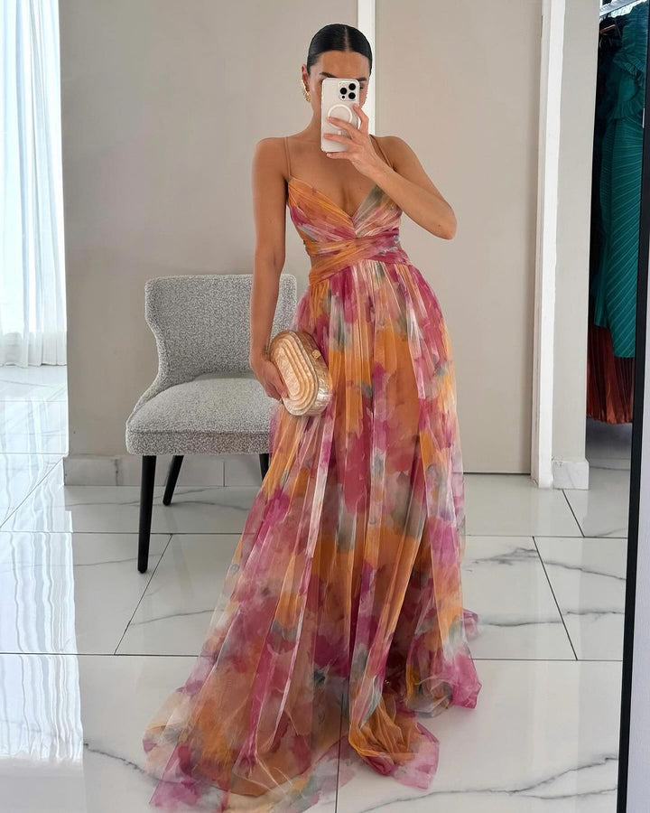 Eléna | Robe Longue Élégante à Imprimé Floral