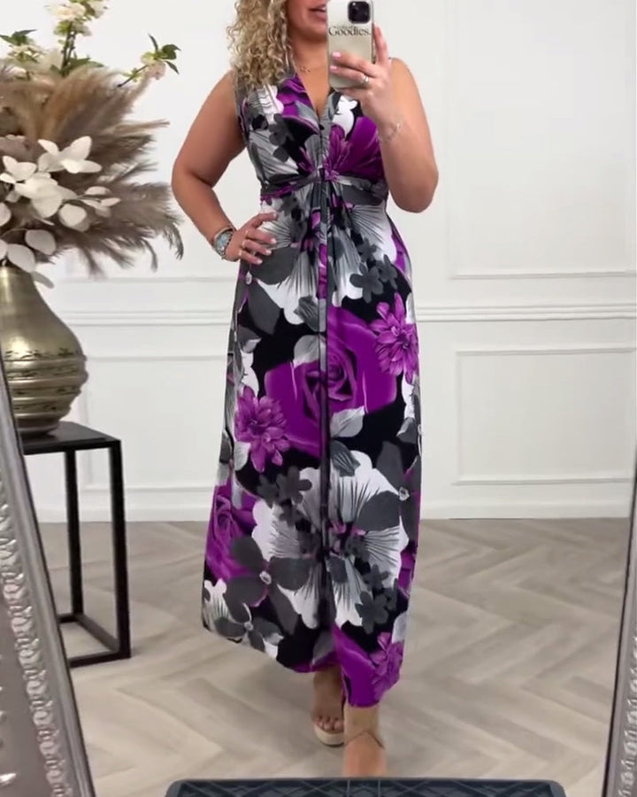 Svea | Robe plissée sans manches avec imprimé floral