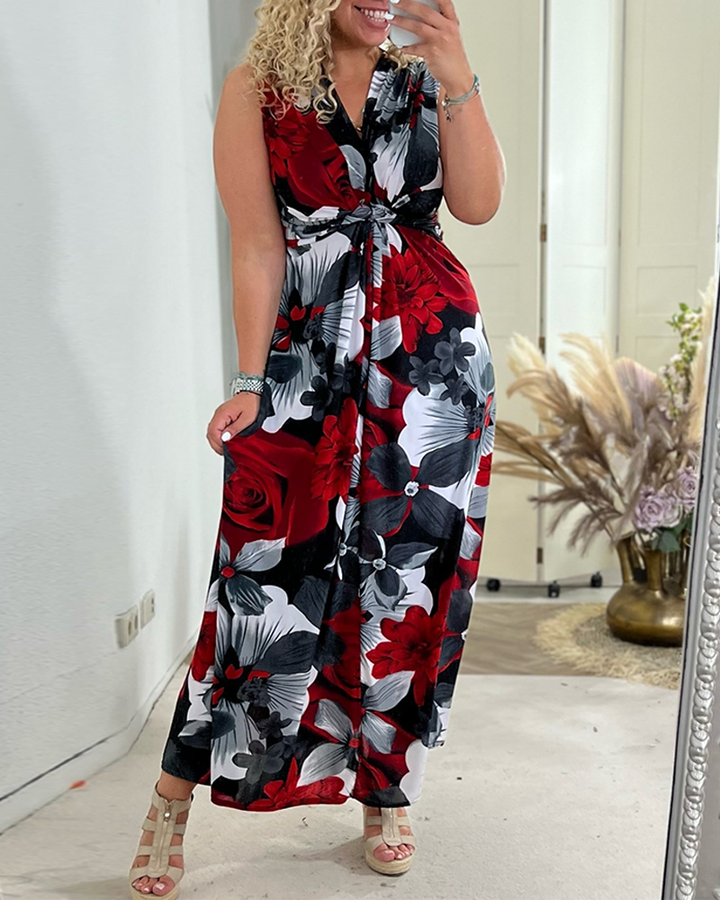 Svea | Robe plissée sans manches avec imprimé floral