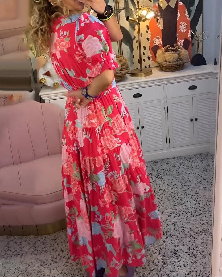 Carine | Robe à poche col V imprimé fleuri