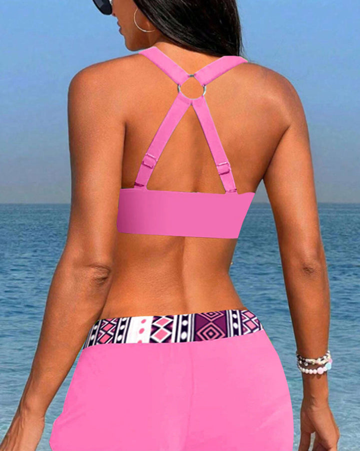 Bikinis taille haute à imprimé géométrique