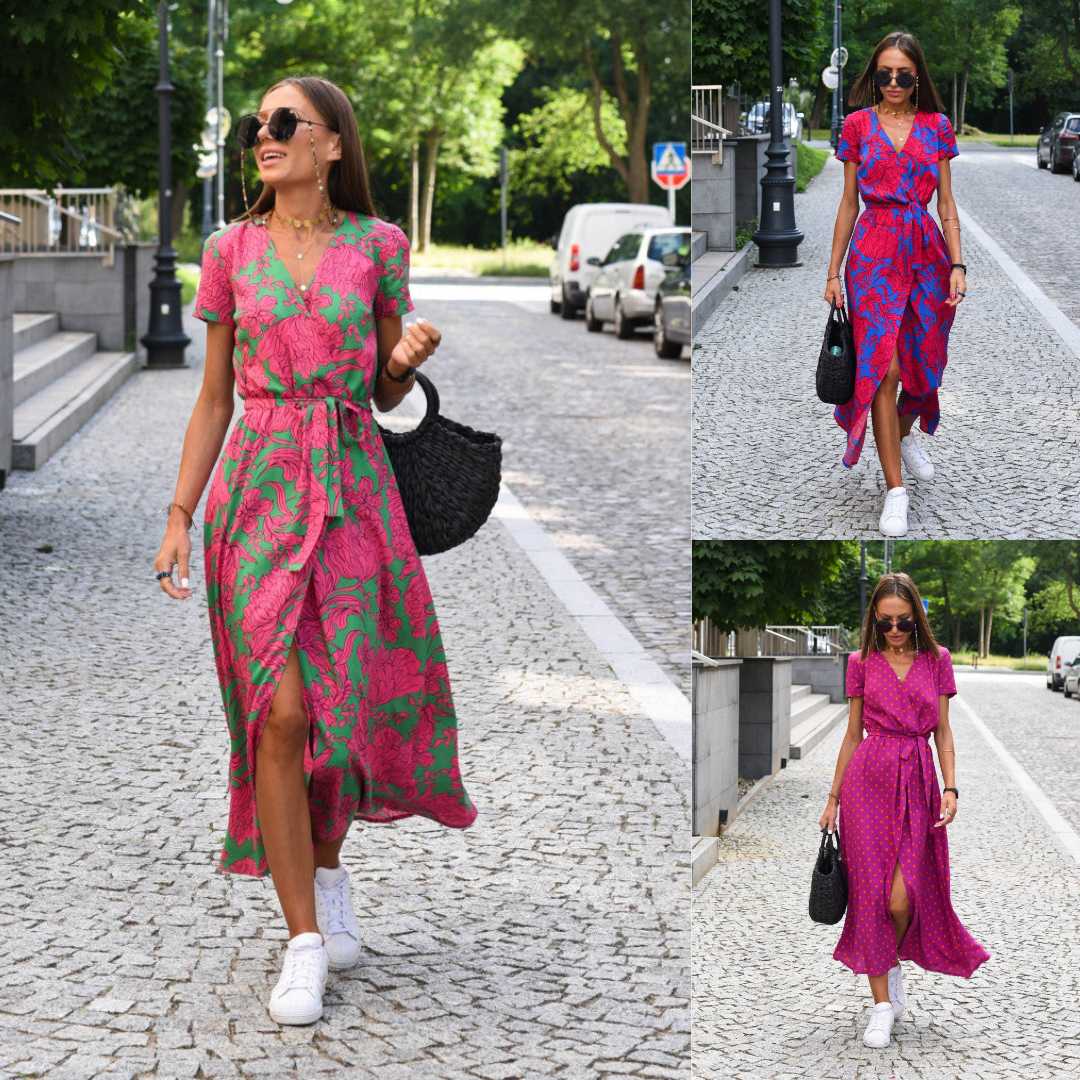 LÉANA | Robe Fleurie à Fente Haute et Taille Ajustable