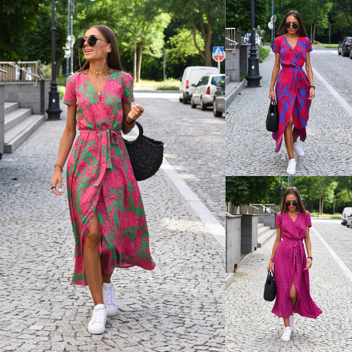 LÉANA | Robe Fleurie à Fente Haute et Taille Ajustable