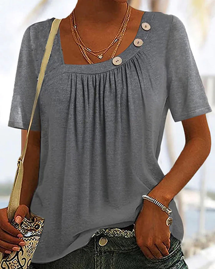Céline | T-shirt Élégant à Col Rond avec Boutons Discrets
