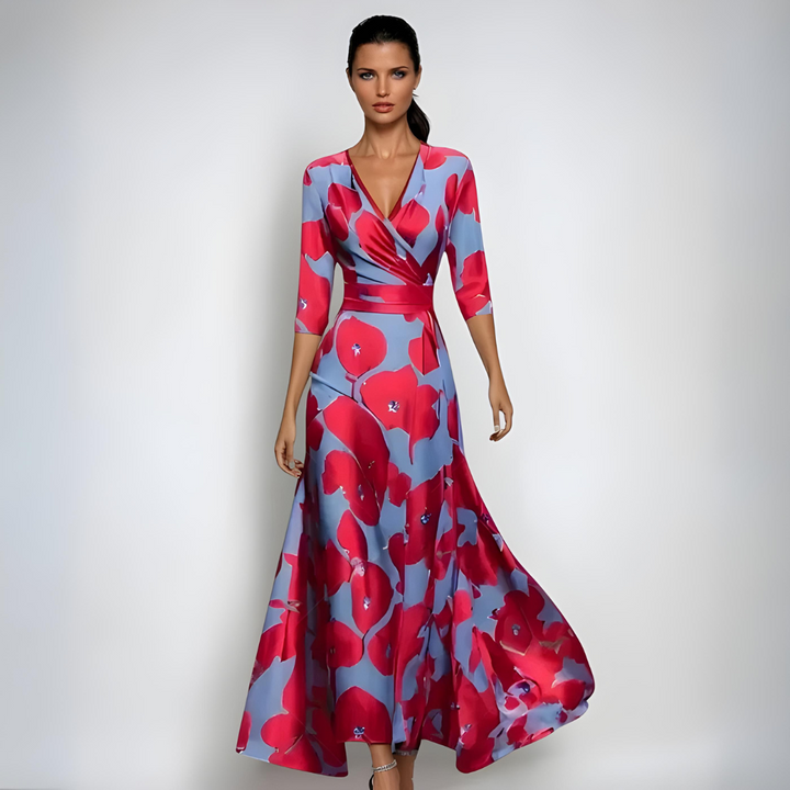 Allegra | Robe Longue Portefeuille avec Fleurs