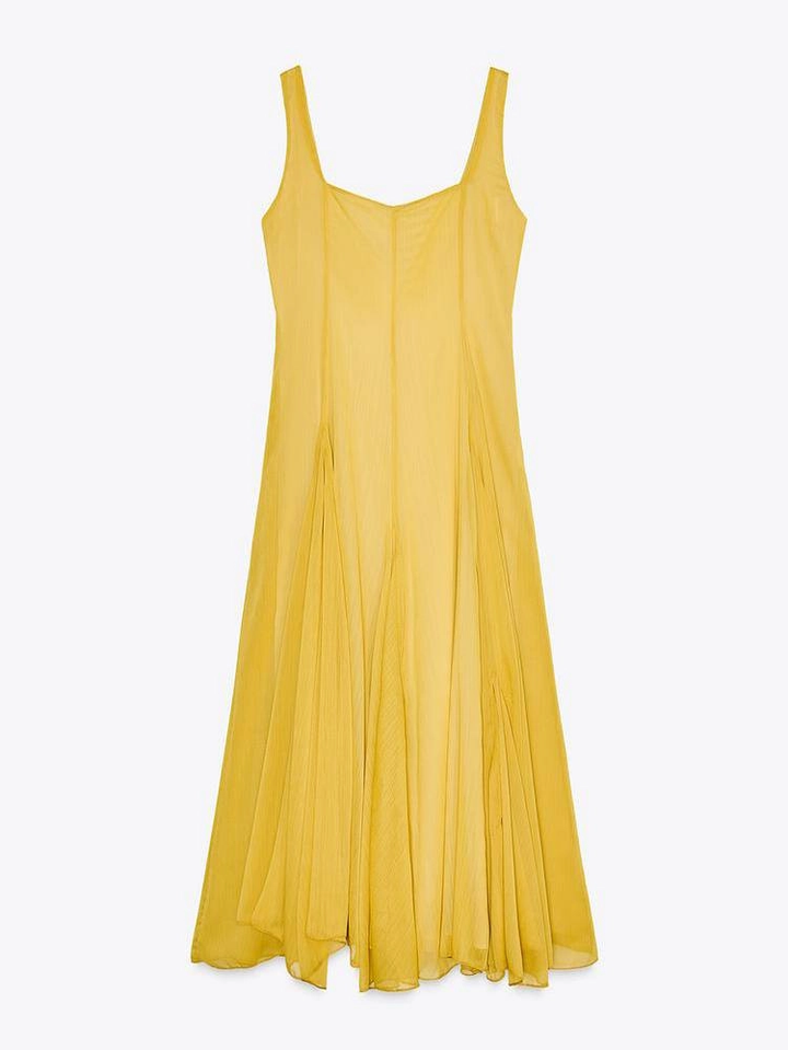 Robe Longue Élégante avec Décolleté Carré et Bretelles