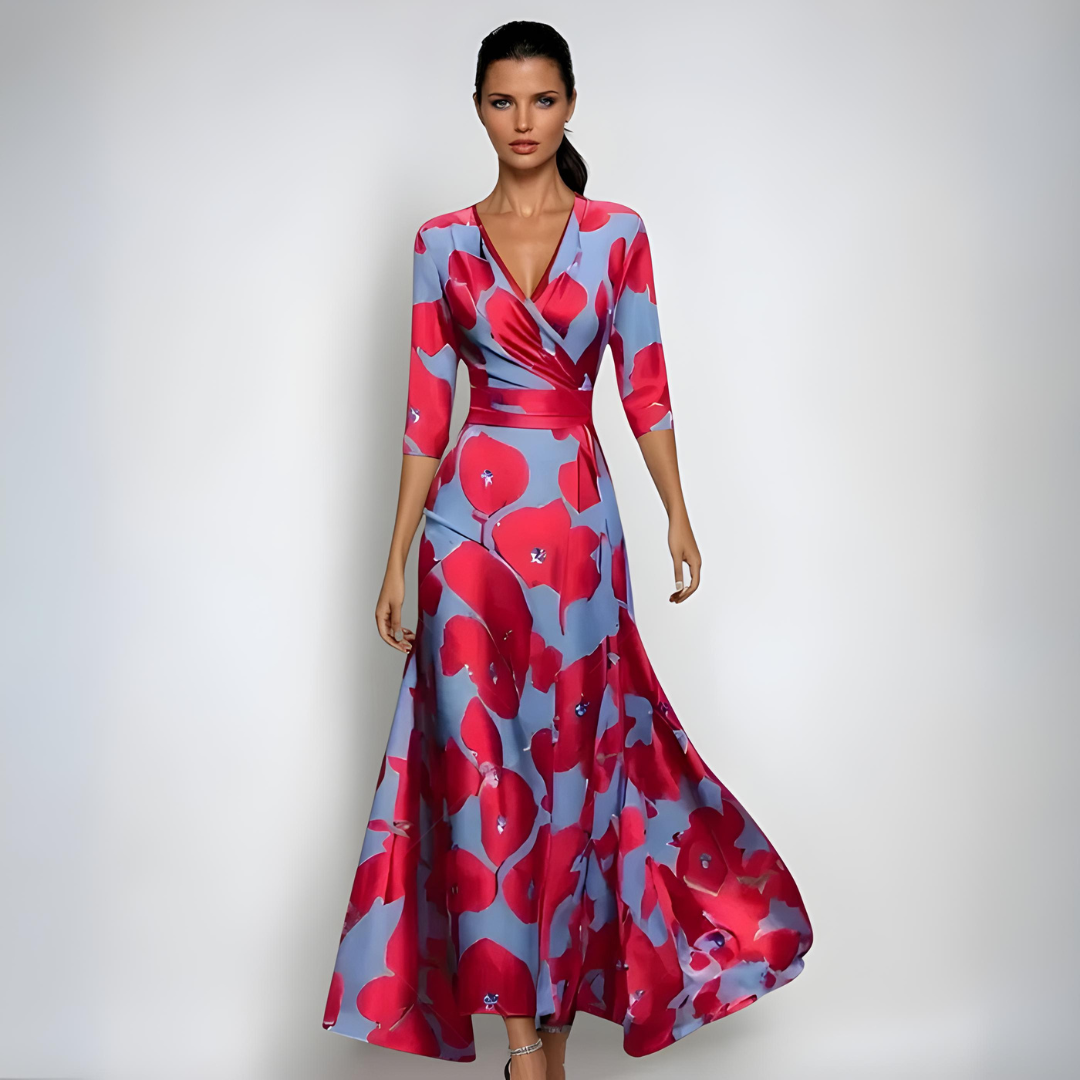 Allegra | Robe Longue Portefeuille avec Fleurs
