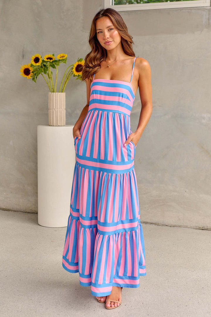 Marisol | Robe maxi rayée avec bretelles et poches