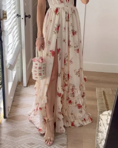 FLORÉA | Robe longue fleurie à décolleté flatteur