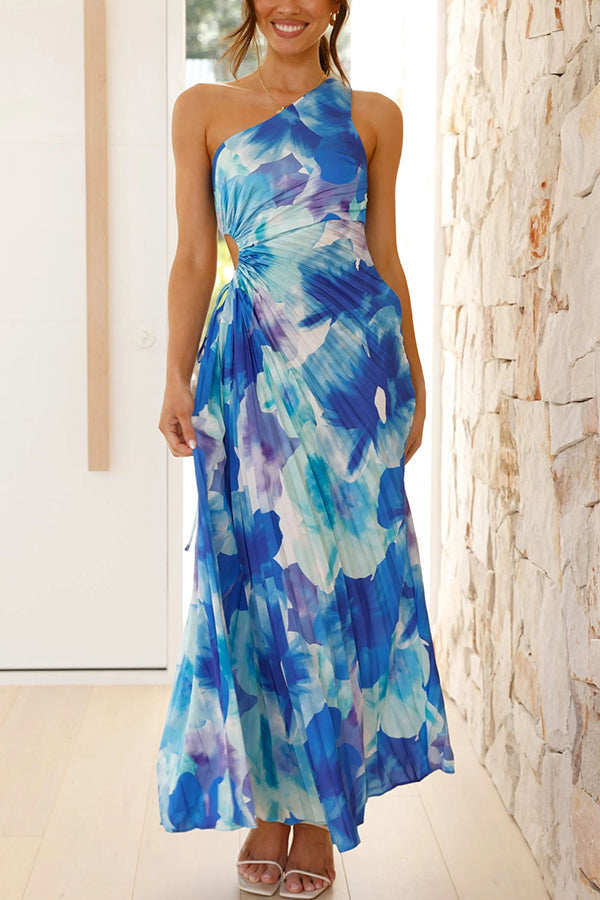 Deja -  Robe Maxi Plissée à Une Épaule avec Imprimé Floral