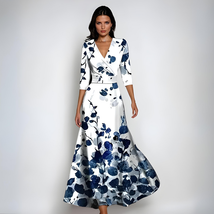 Allegra | Robe Longue Portefeuille avec Fleurs