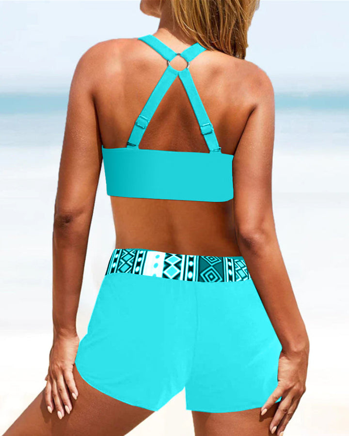 Bikinis taille haute à imprimé géométrique