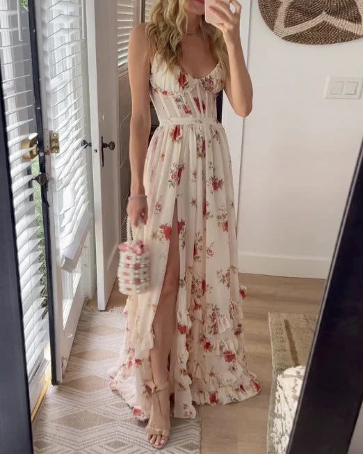 FLORÉA | Robe longue fleurie à décolleté flatteur