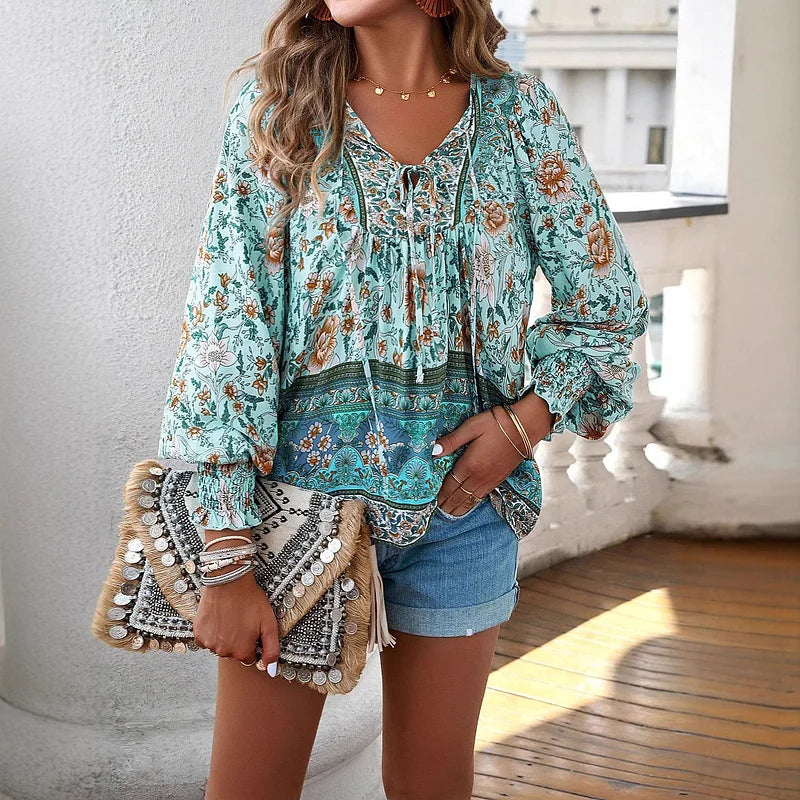 Sallie™ | Haut Bohémien Fluide à Motif Floral