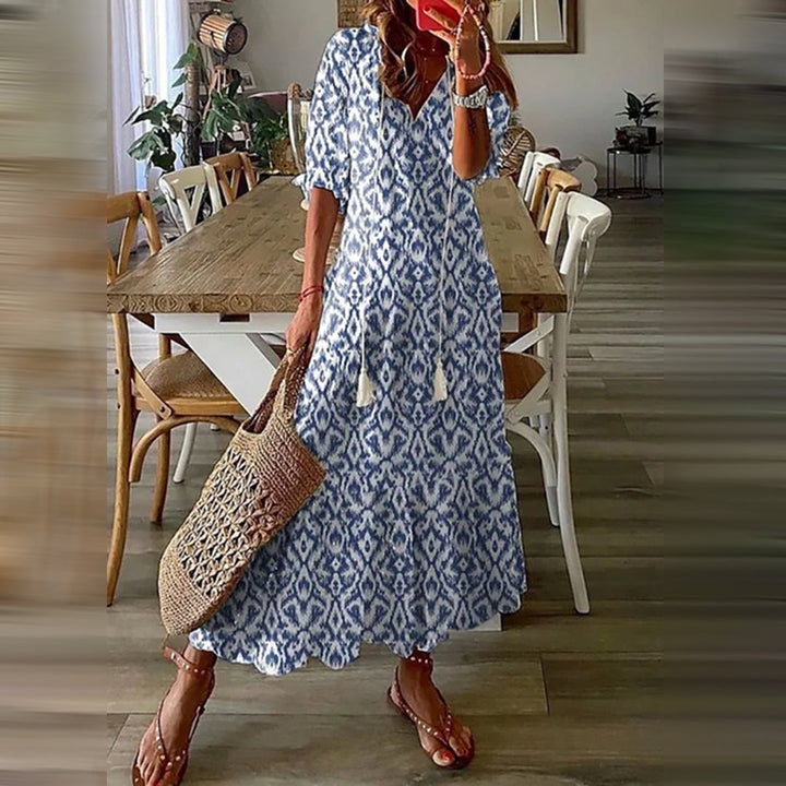 Capucine | Robe Maxi Boho aux Motifs Rétro Élégants