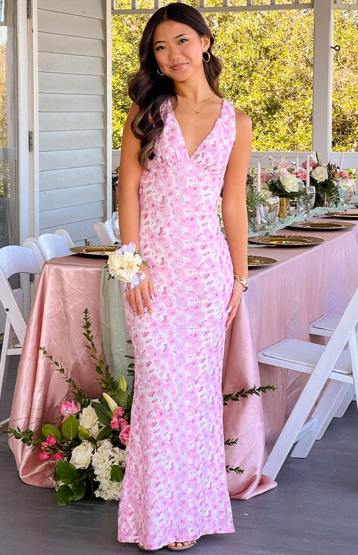 Farida™ | Robe Maxi en Dentelle Rose