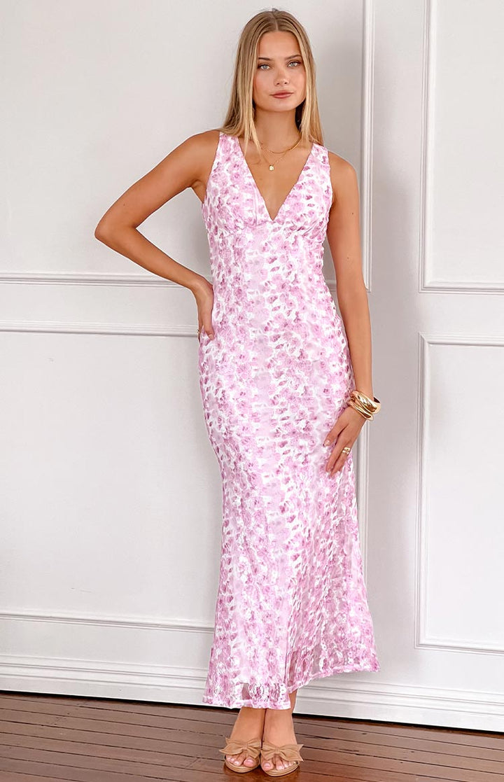 Farida™ | Robe Maxi en Dentelle Rose