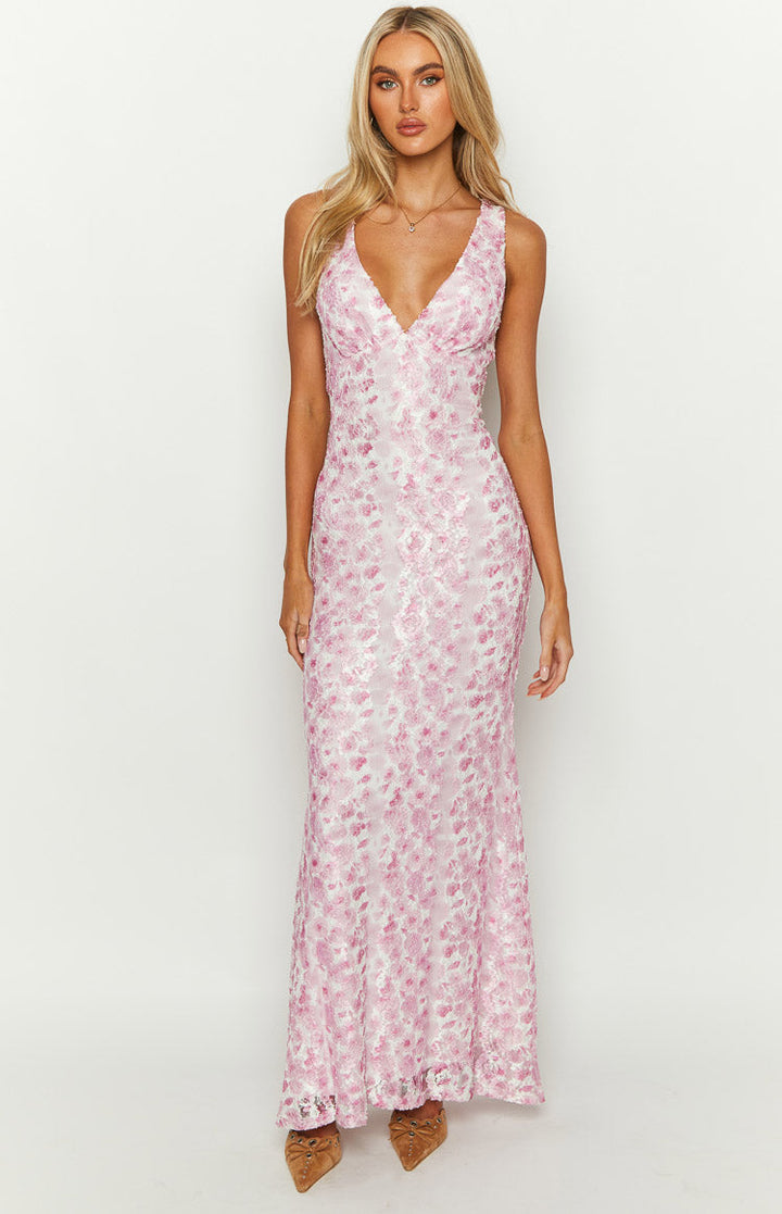 Farida™ | Robe Maxi en Dentelle Rose