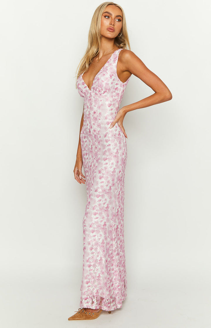 Farida™ | Robe Maxi en Dentelle Rose